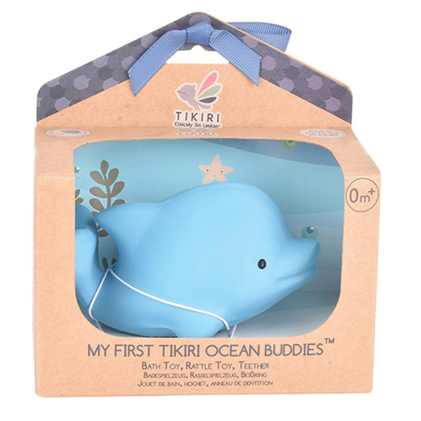 Gift Boxed Natural Rubber Rattle and Bath Toy - Dolphin