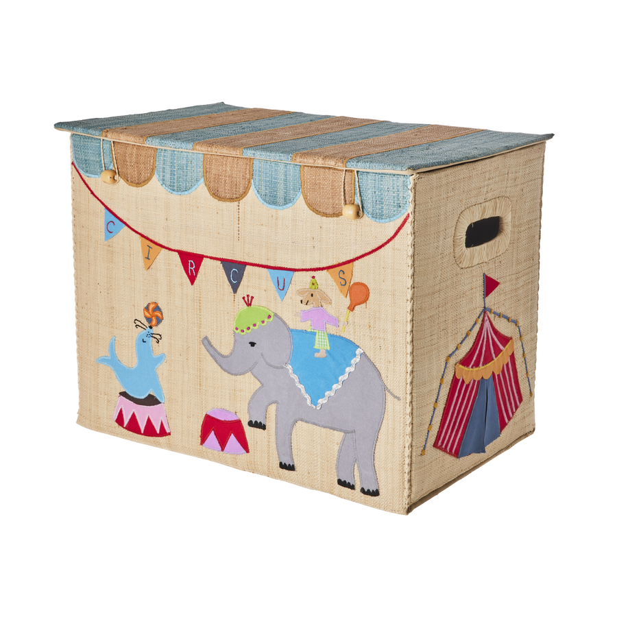 Large Raffia Storage Basket - Circus Theme - Foldable
