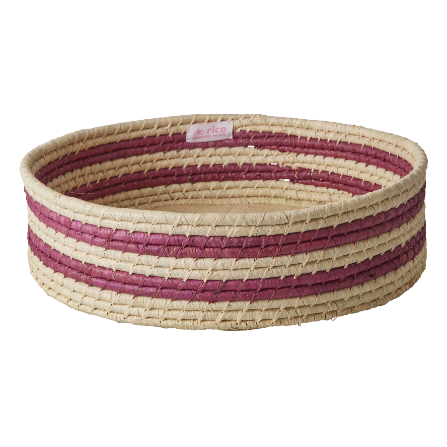 Raffia Basket with Aubergine Stripes - Large
