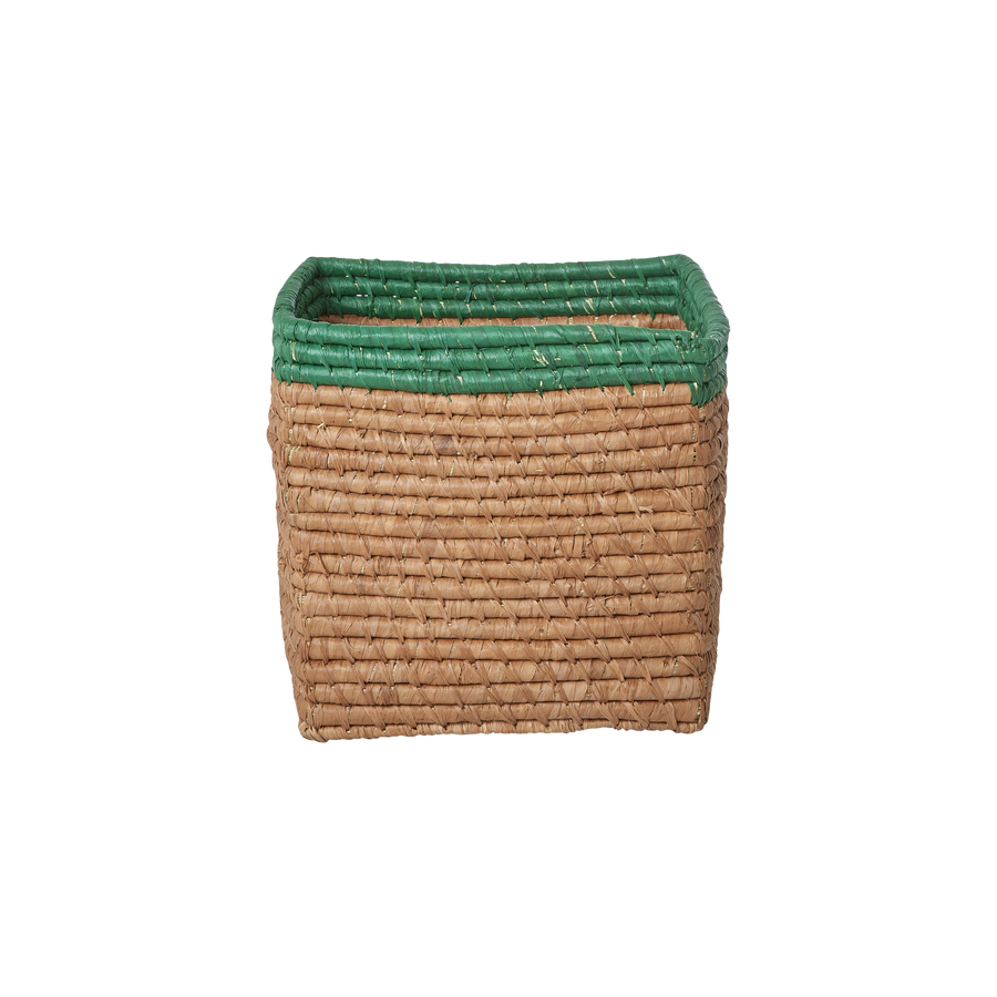 Raffia Basket in Tea with Green Border