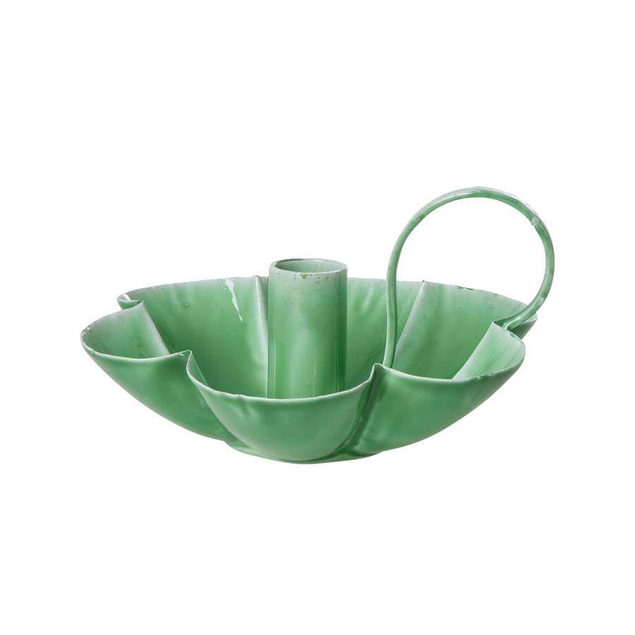 Metal Flower Shaped Candle Holder in Green