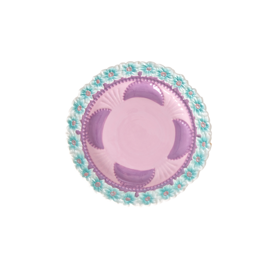Ceramic Cake Plate with Embossed Flower design - Lavender