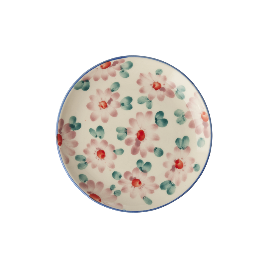 Ceramic Cake Plate - Pink - Hand Painted Flowers