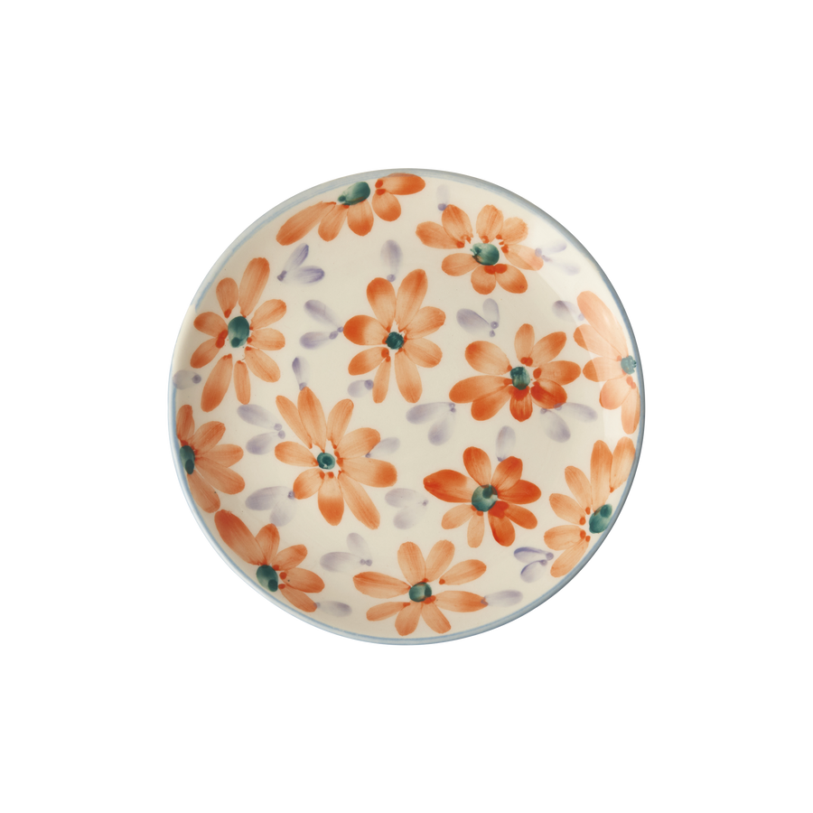 Ceramic Cake Plate - Orange - Hand Painted Flowers