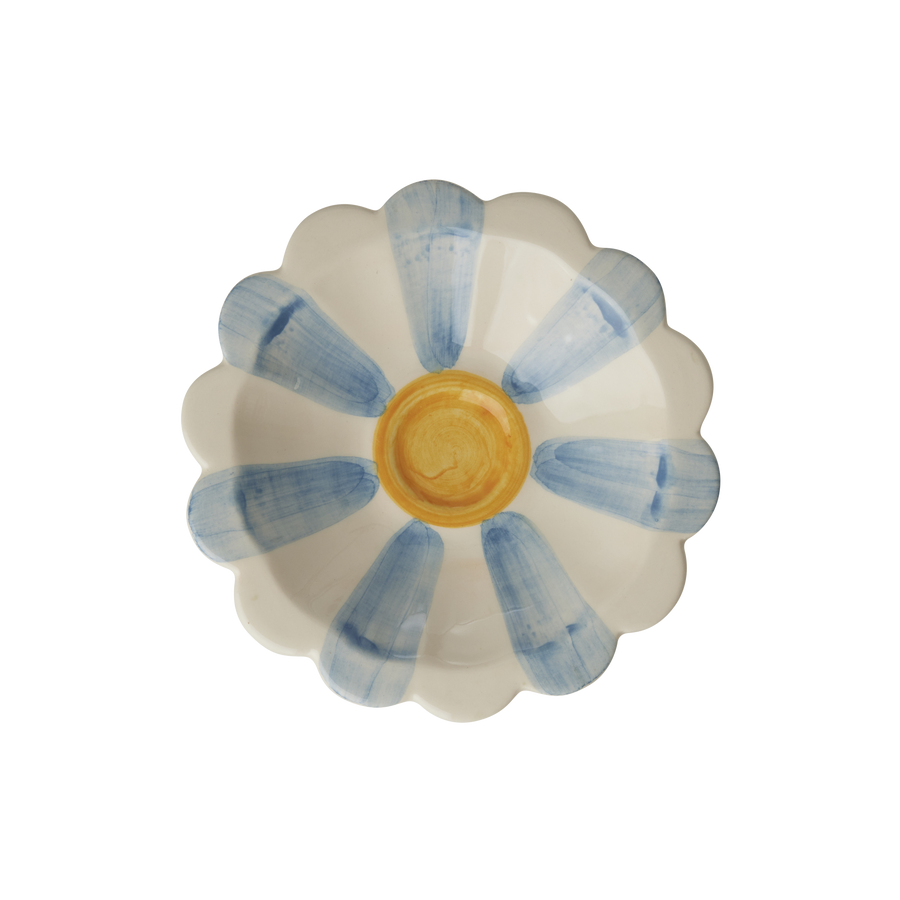 Small Ceramic Dipping Bowl - Soft Blue - Hand Painted Stripes