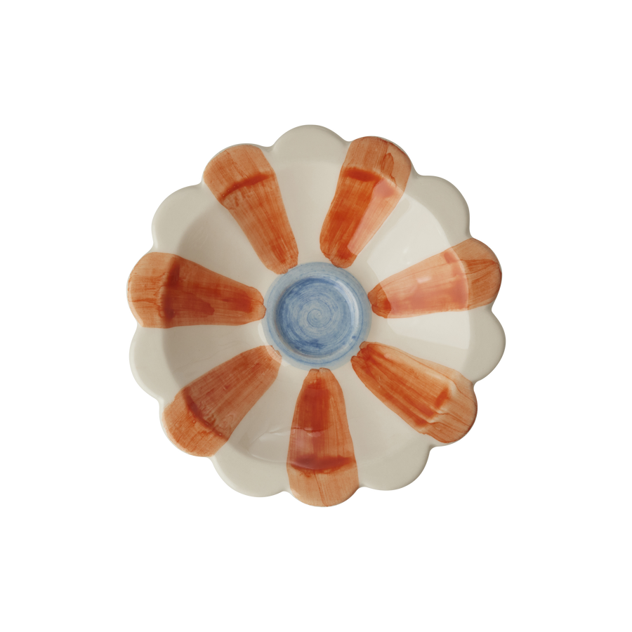 Small Ceramic Dipping Bowl - Orange - Hand Painted Stripes