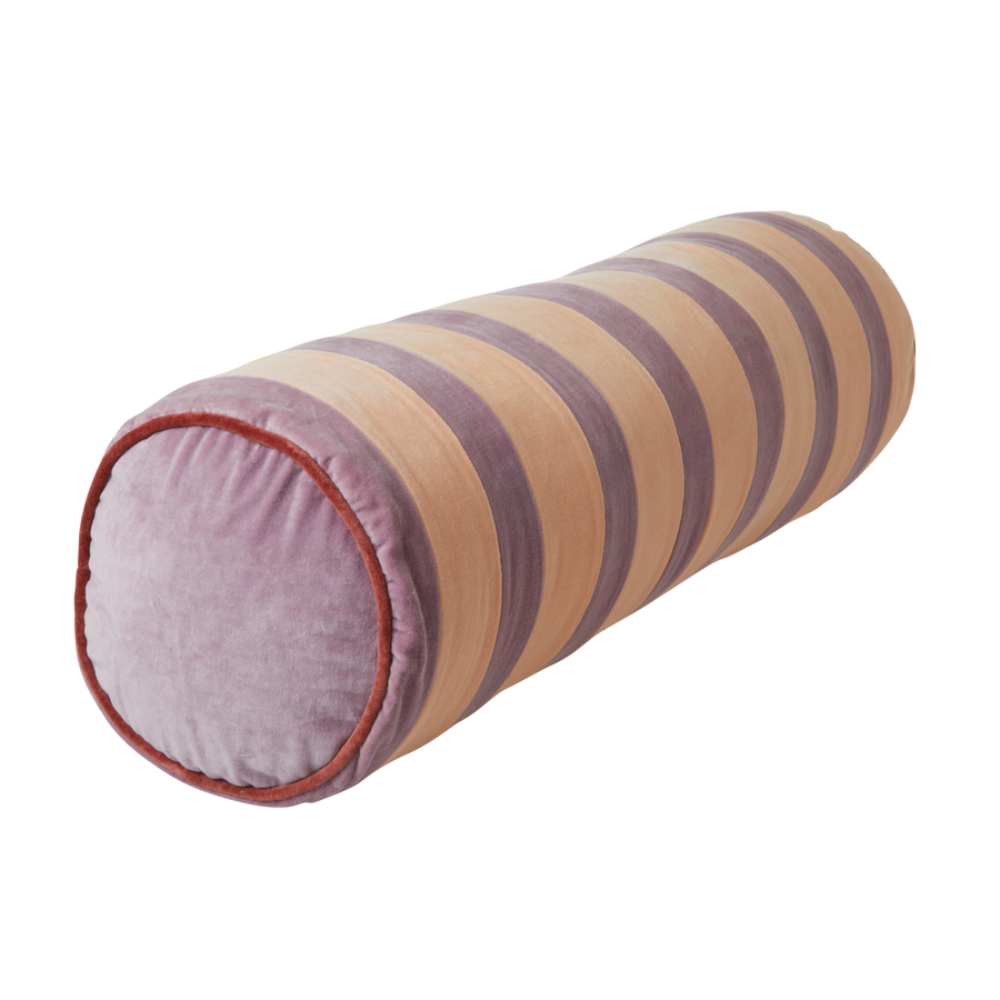 Velour Bolster Cushion with Lavender and Apricot Stripes - Large