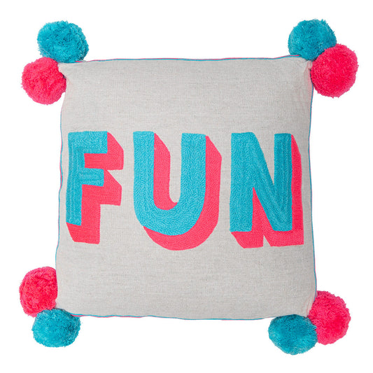 Fun Cushion on Linen - Turquoise / Coral