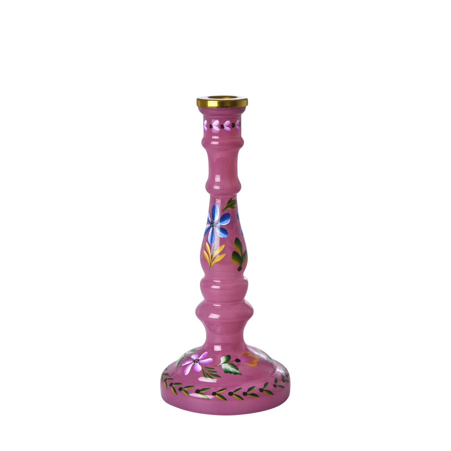 Glass Candle Holder Hand Painted in Pink
