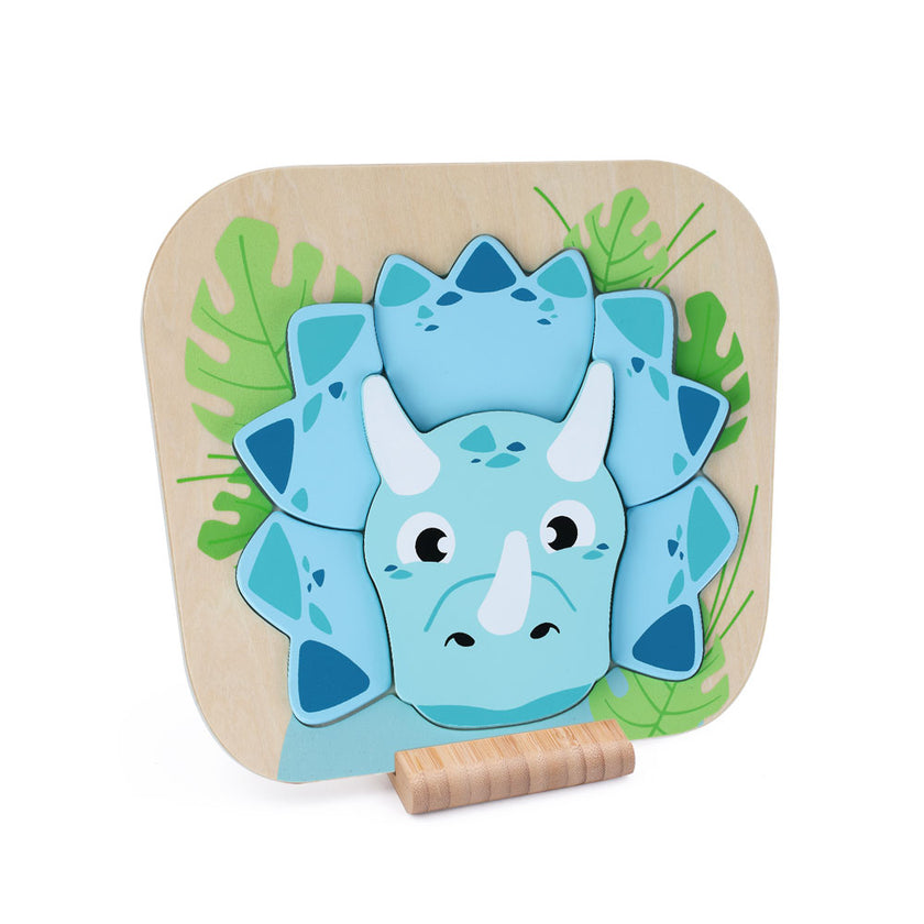 Dino Raised Wooden Puzzle - Triceratops