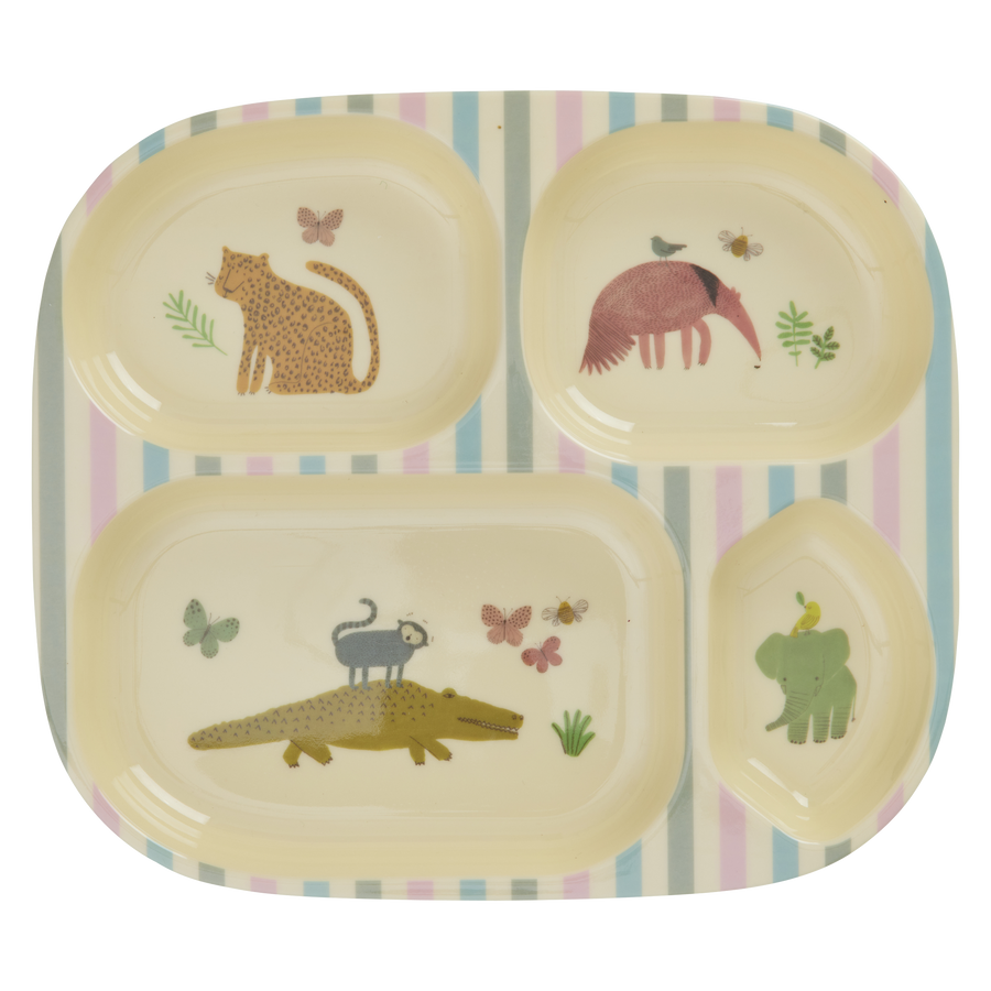 Melamine Kids 4 Room Section Plate - Sweet Jungle Print