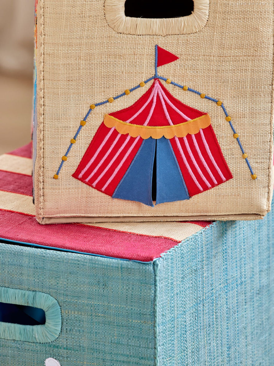 Large Raffia Storage Basket - Circus Theme - Foldable