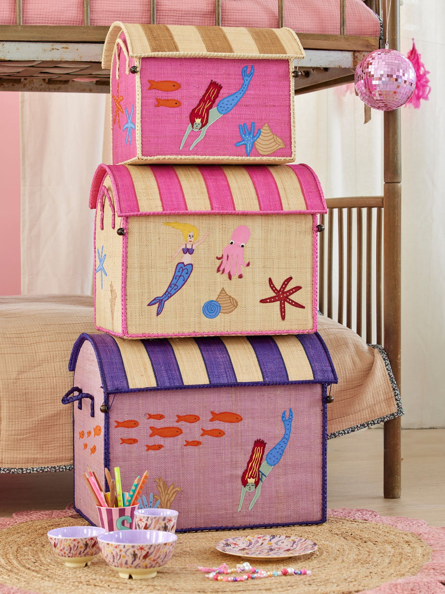Raffia Storage House - Mermaid Theme - Set of 3
