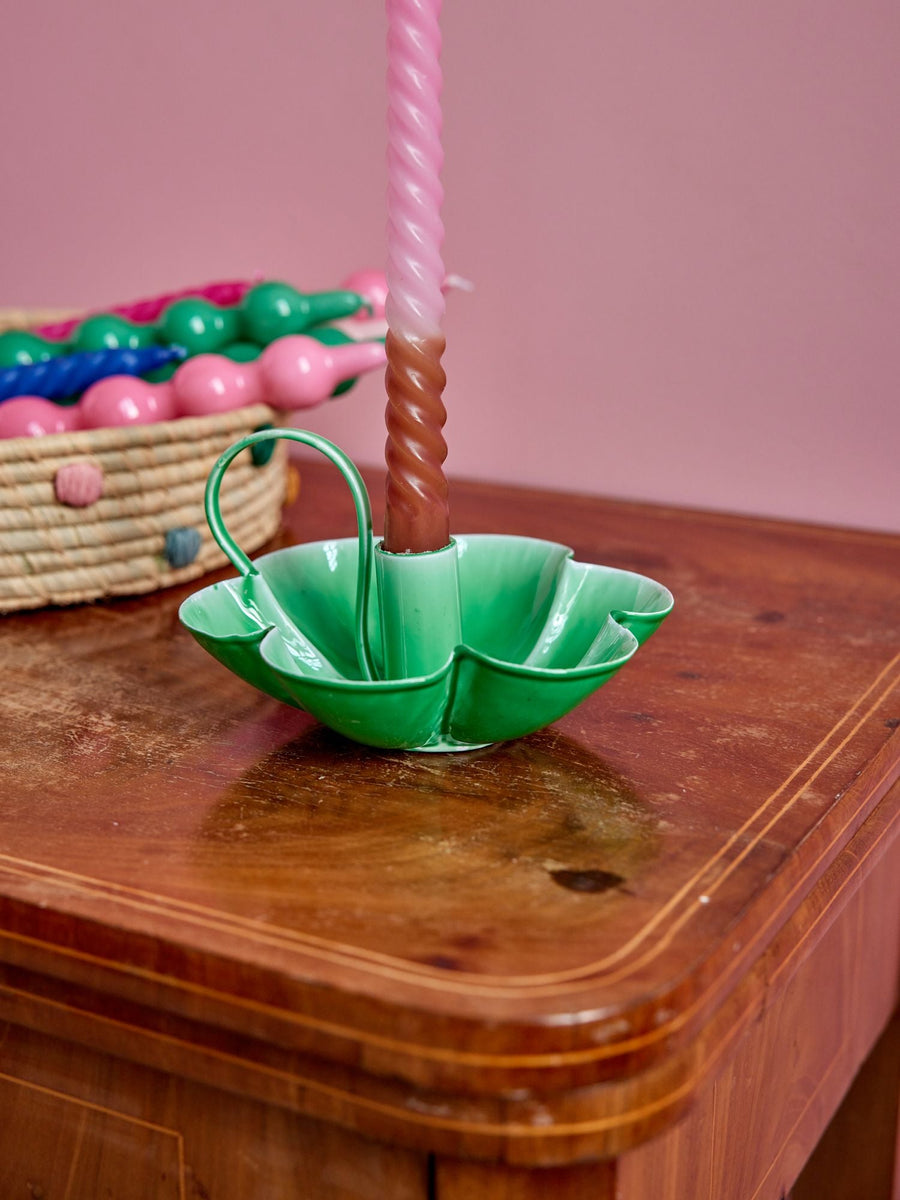 Metal Flower Shaped Candle Holder in Green
