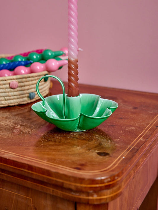 Metal Flower Shaped Candle Holder in Green