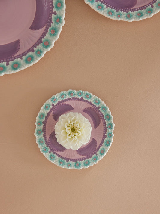 Ceramic Cake Plate with Embossed Flower design - Lavender