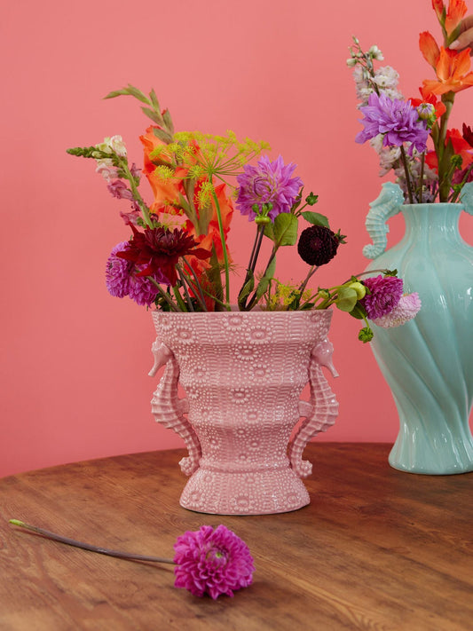 Large Seahorse Ceramic Vase - Pink