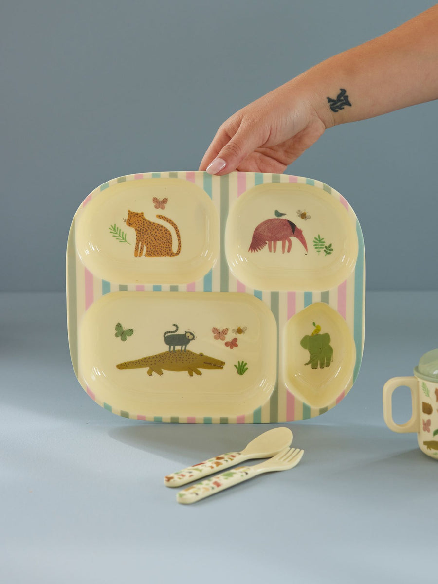 Melamine Kids 4 Room Section Plate - Sweet Jungle Print