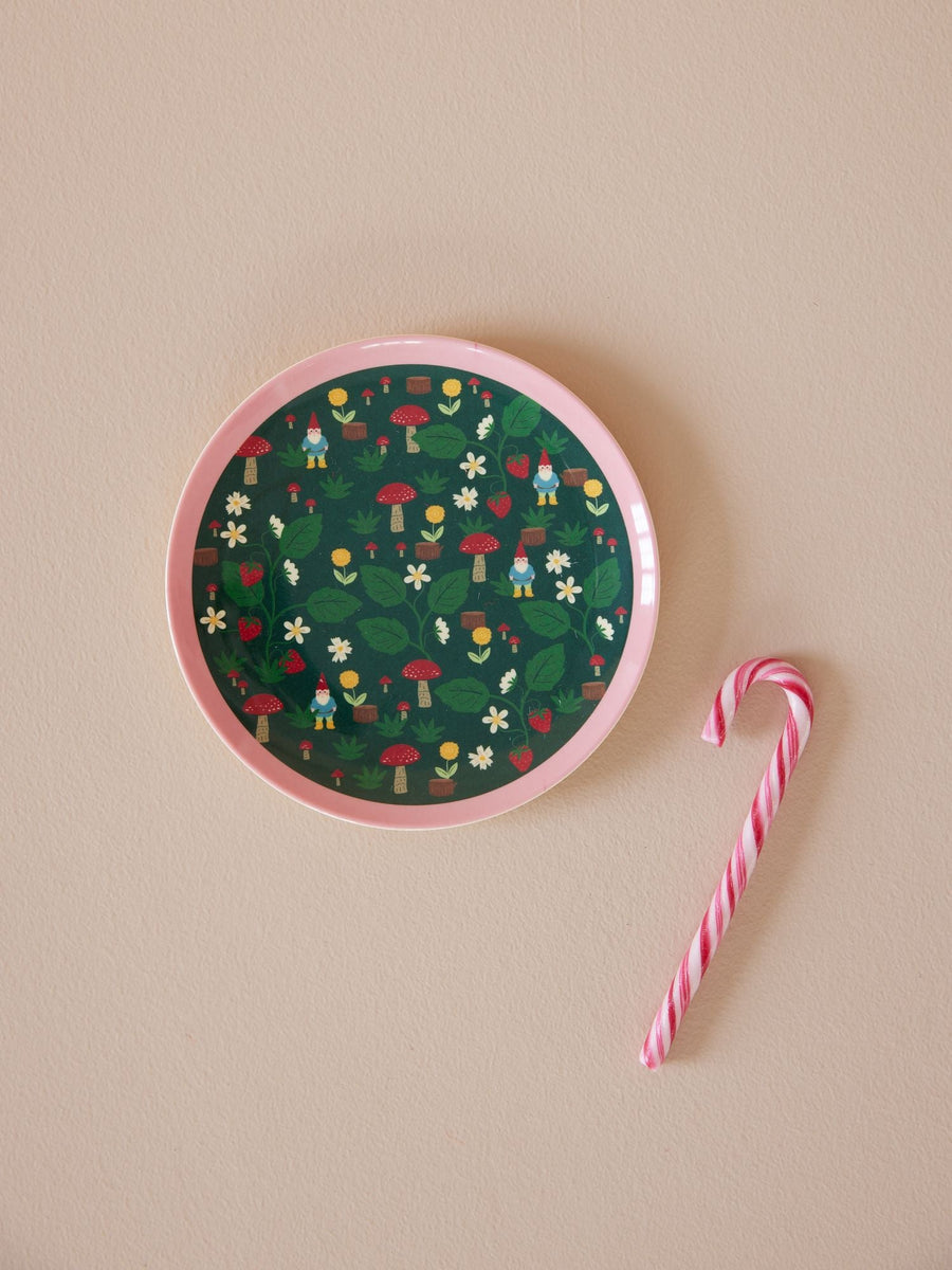 Melamine Dessert Plate - Green - Forest Gnome Print