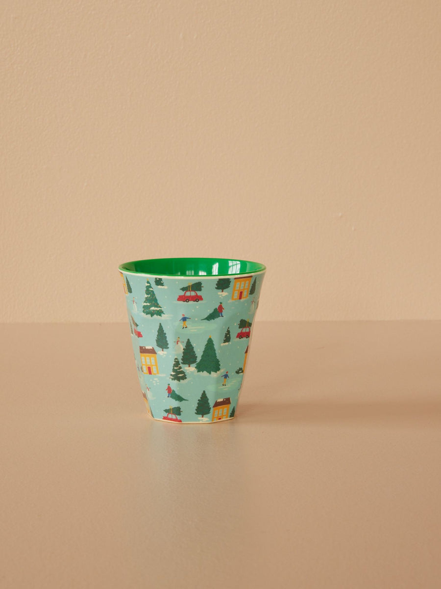 Medium Melamine Cup - Blue - Happy Holiday Print