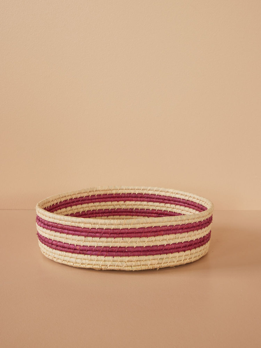 Raffia Basket with Aubergine Stripes - Large