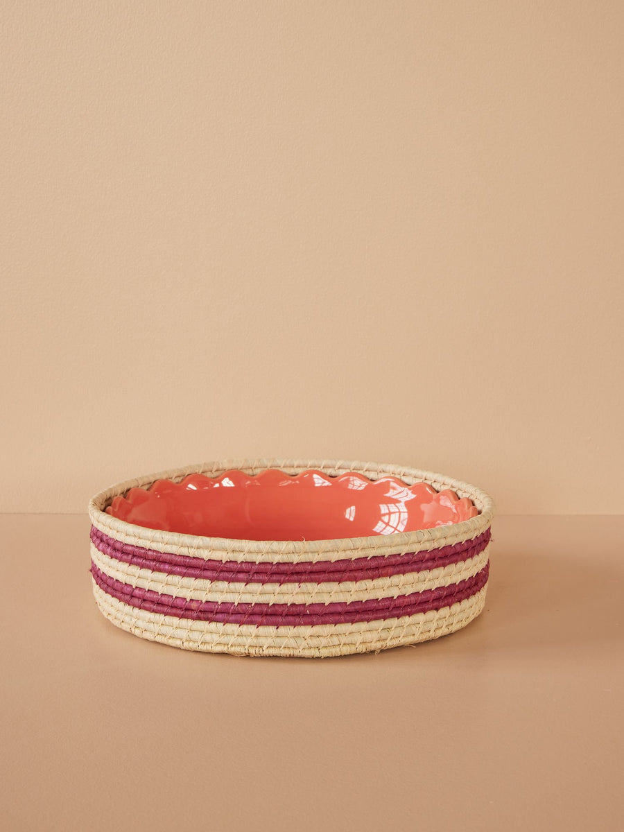 Raffia Basket with Aubergine Stripes - Large