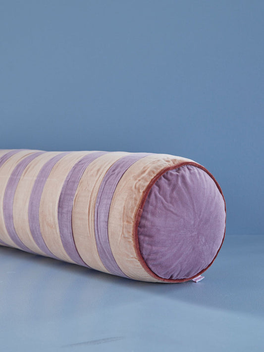 Velour Bolster Cushion with Lavender and Apricot Stripes - Large