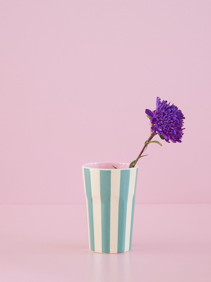 Melamine Cup with Green Stripe Print - Tall