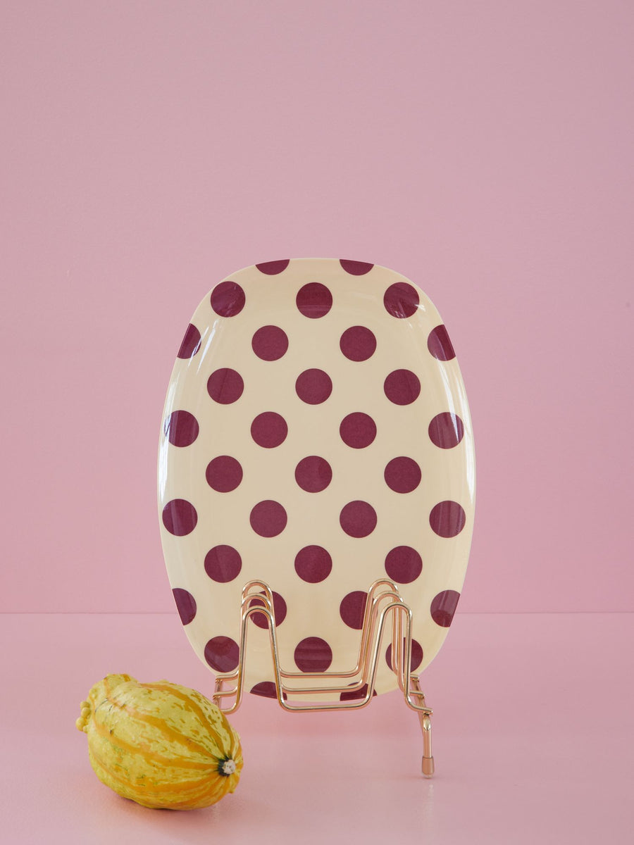Melamine Rectangular Plate in Maroon Dots Print