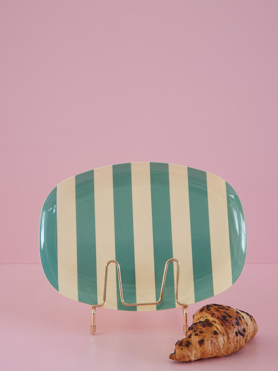 Melamine Rectangular Plate in Green Stripe print