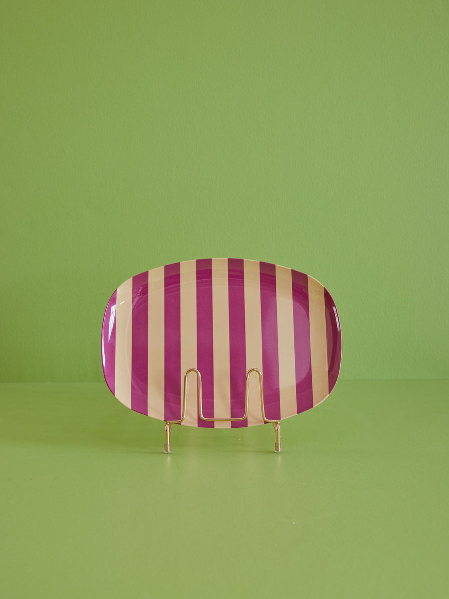 Melamine Rectangular Plate - Plum Stripes Print