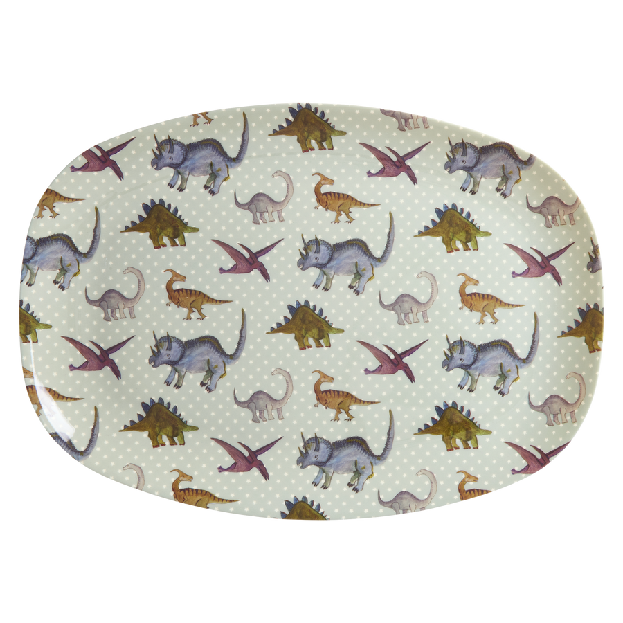Rectangular Melamine Kids Plate - New Dino