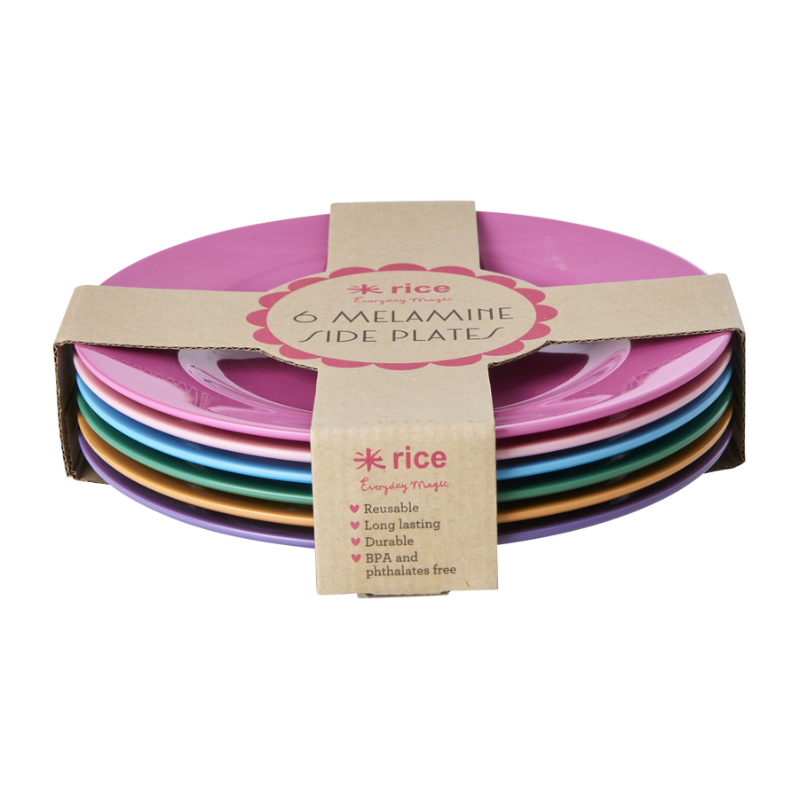 Melamine Side Plate - Mulitcolour Set of 6