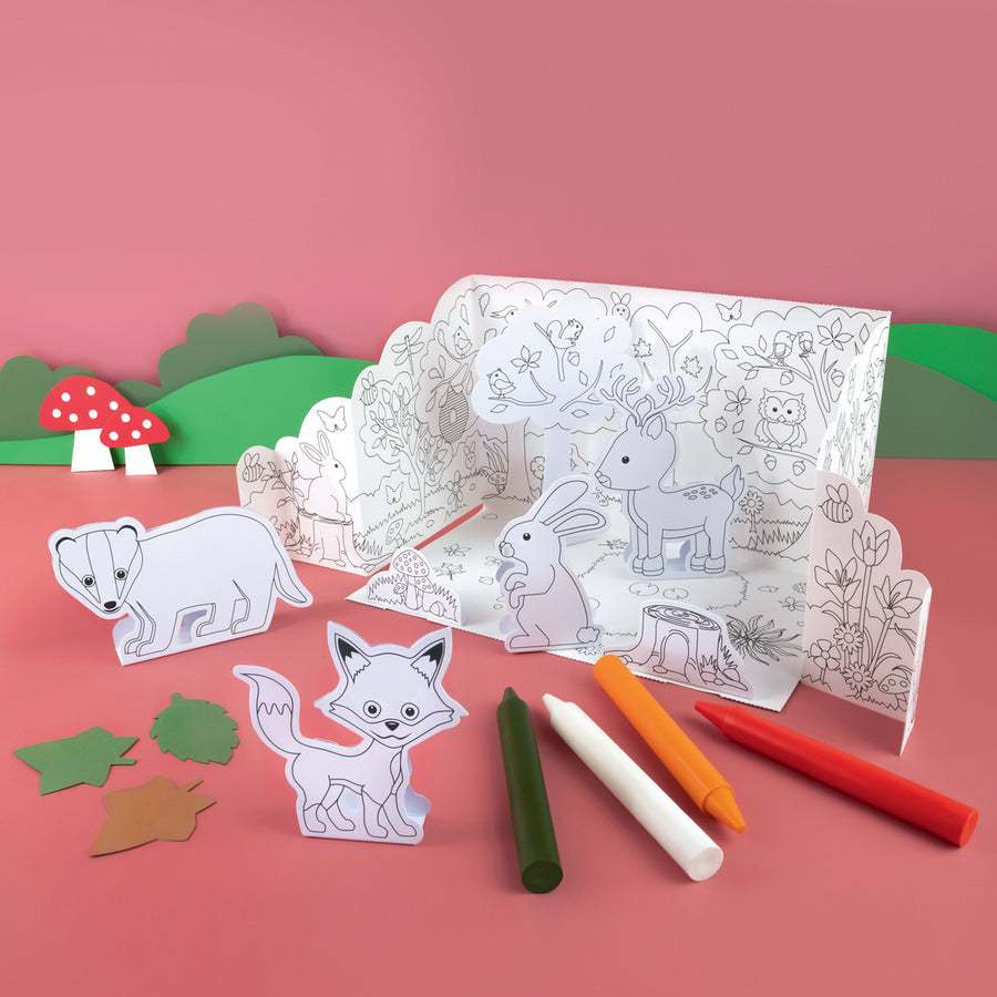 Pop Up Woodland Colouring Scene