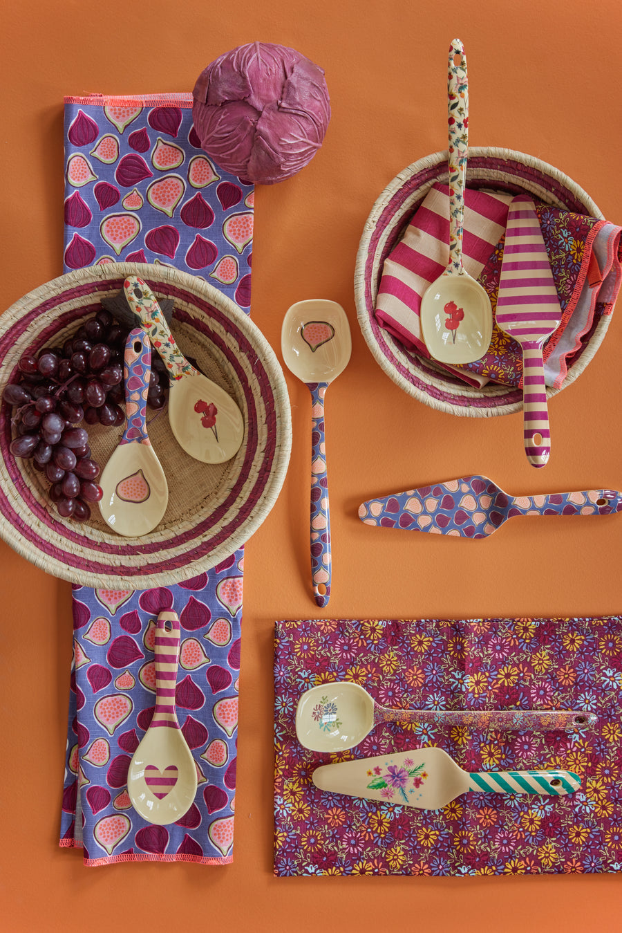 Raffia Basket with Aubergine Stripes - Large