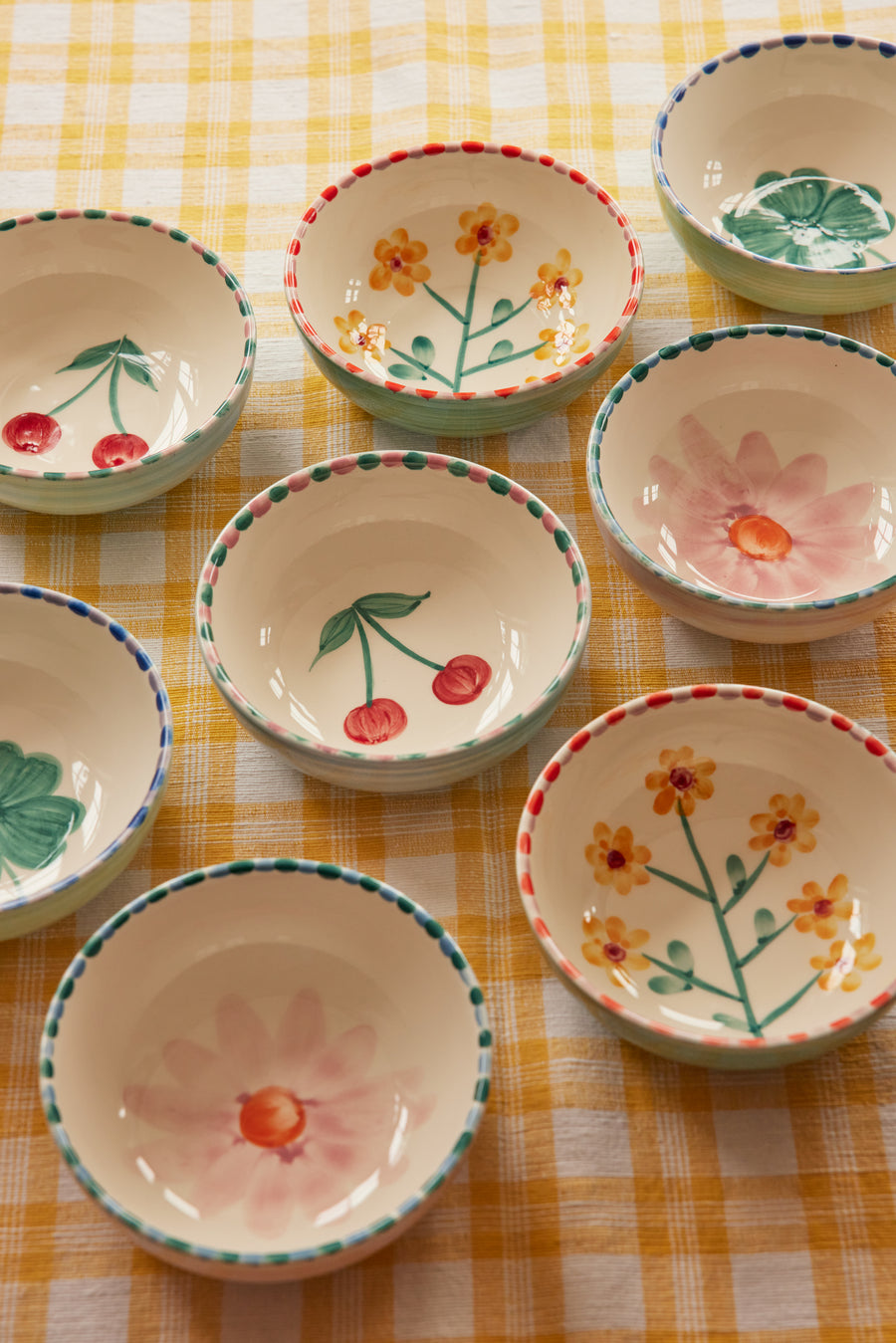 Ceramic Bowl - Soft Blue - Hand Painted Cherries