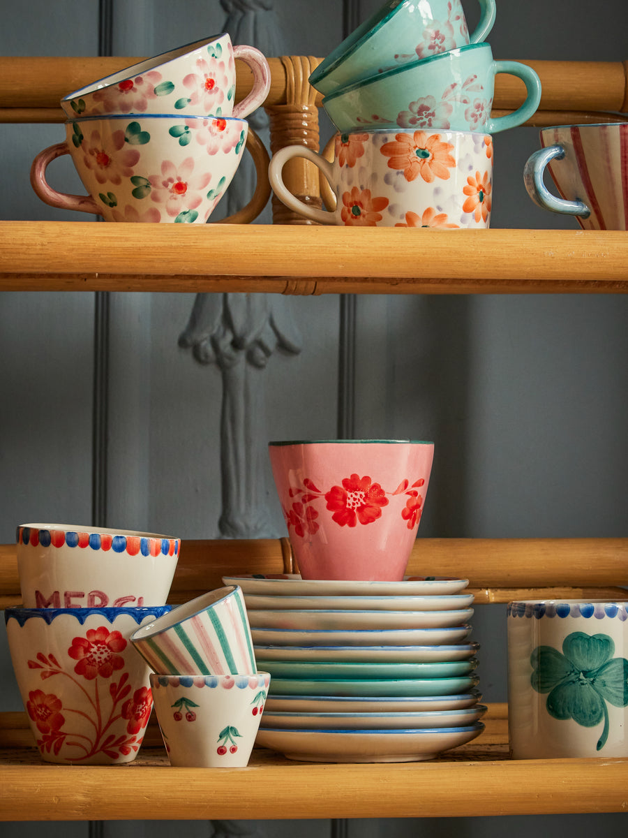 Small Oval Ceramic Espresso Cup - Hand Painted Stripes