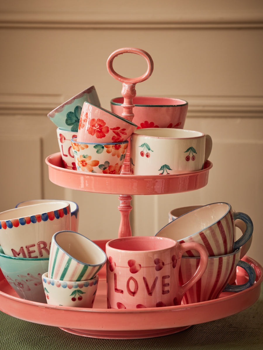 Ceramic Cappuccino Cup - Cream - Hand painted cherries