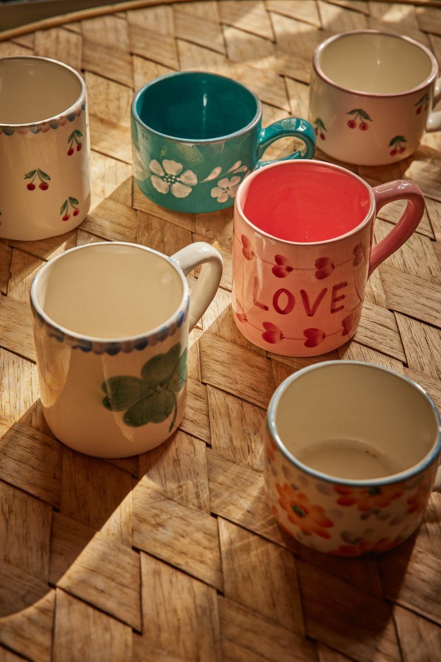 Ceramic Mug - Cream- Hand Painted Cherries