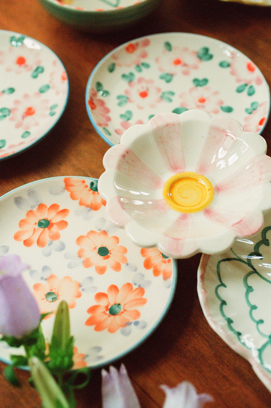 Small Ceramic Dipping Bowl - Pink - Hand Painted Stripes