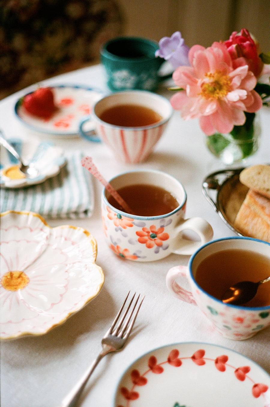 Ceramic Cappuccino Cup - Orange - Hand Painted Flowers
