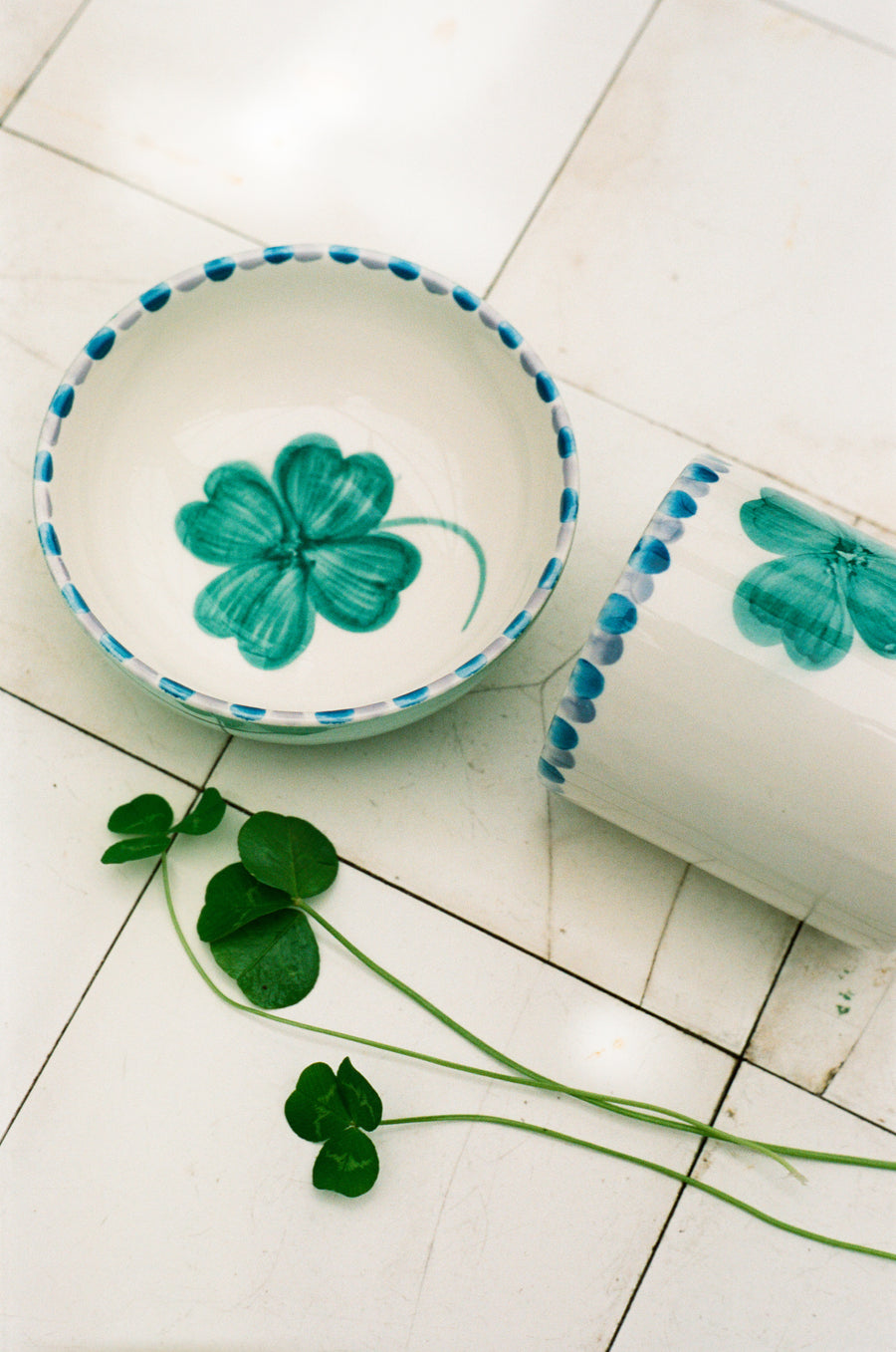 Ceramic Bowl - Soft Green - Hand Painted Clover