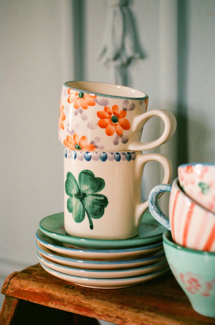 Ceramic Mug - Cream - Hand Painted Clover