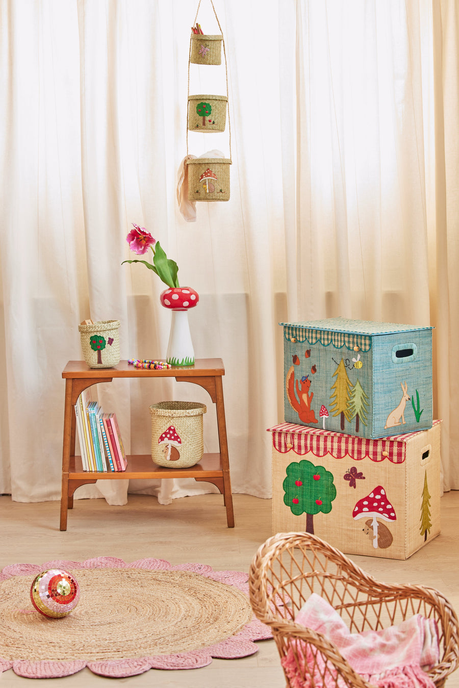 Extra Large Raffia Storage Basket - Happy Forest Theme - Foldable