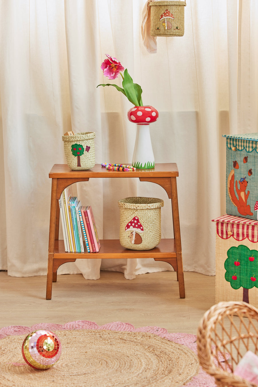Small Raffia Storage Basket - Happy Forest Theme