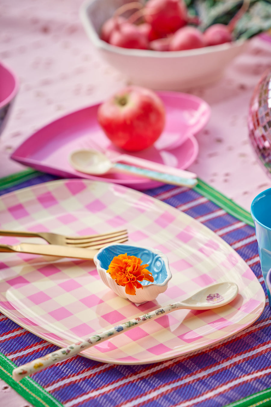 Melamine Rectangular Plate - Pink - Check it out Print