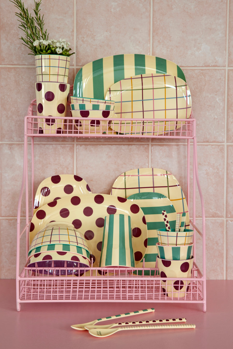 Melamine Rectangular Plate in Maroon Dots Print