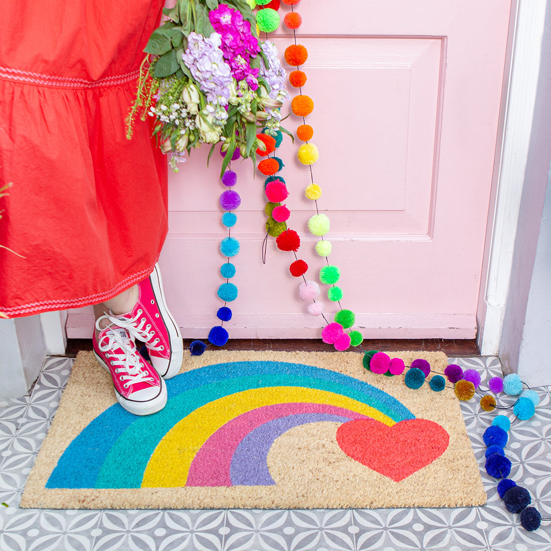 Rainbow Heart Door Mat