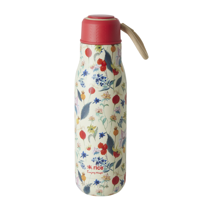 Stainless Steel Water Bottle - Winter Rosebuds Print