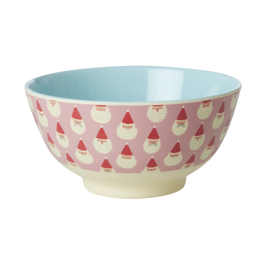 Medium Melamine Bowl - Soft Pink - Santa Baby Print